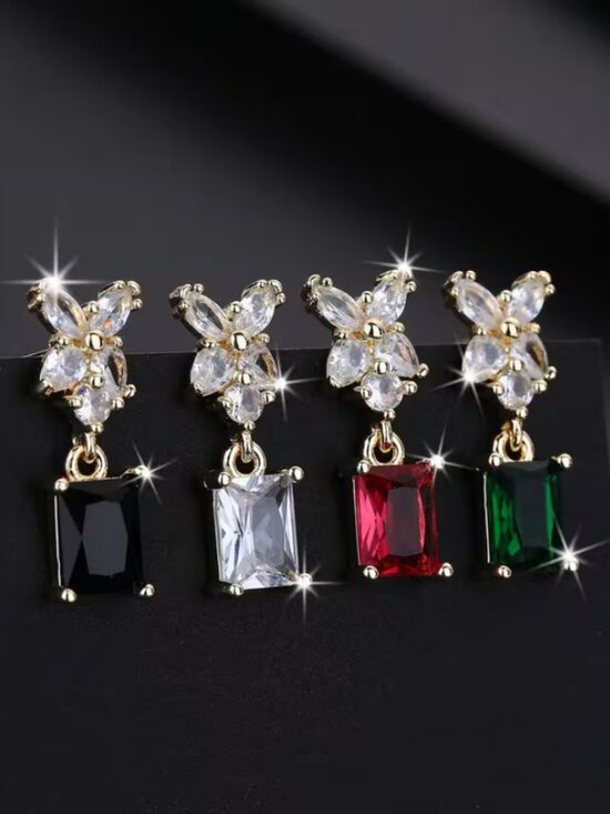 14K Gold Hanging Drop 2ct Red Ruby Gemstone 1ct Diamond Earrings Ladies Jewelry main image 2